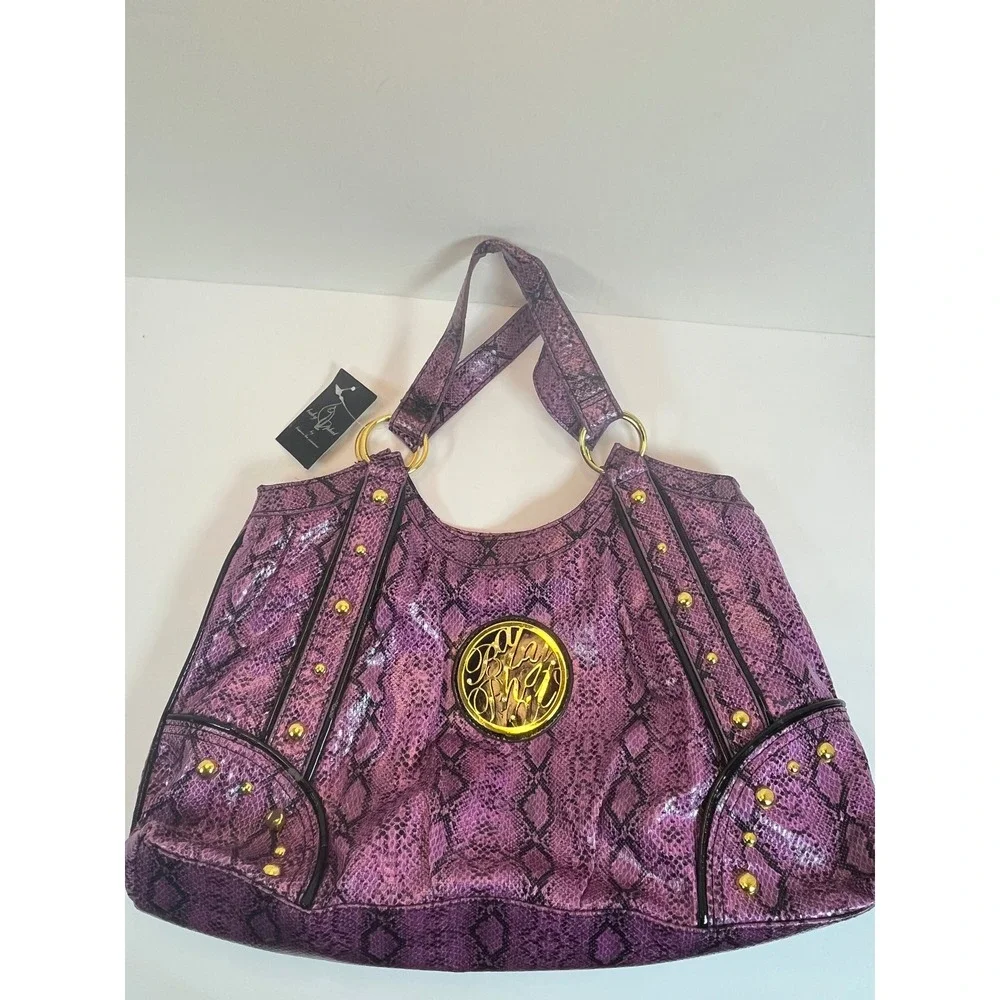 Baby Phat Kimora Lee Simmons Purple Snakeskin Hobo Bag Gold Studs Y2K Tote